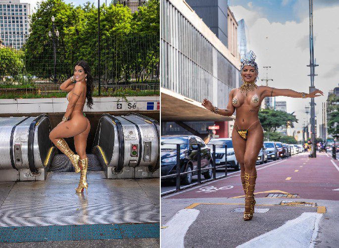 ‘Musa do Tapa-Sexo’ faz ensaio vestindo só o acessório em pontos turísticos da cidade de SP: ‘Ousadia e liberdade’