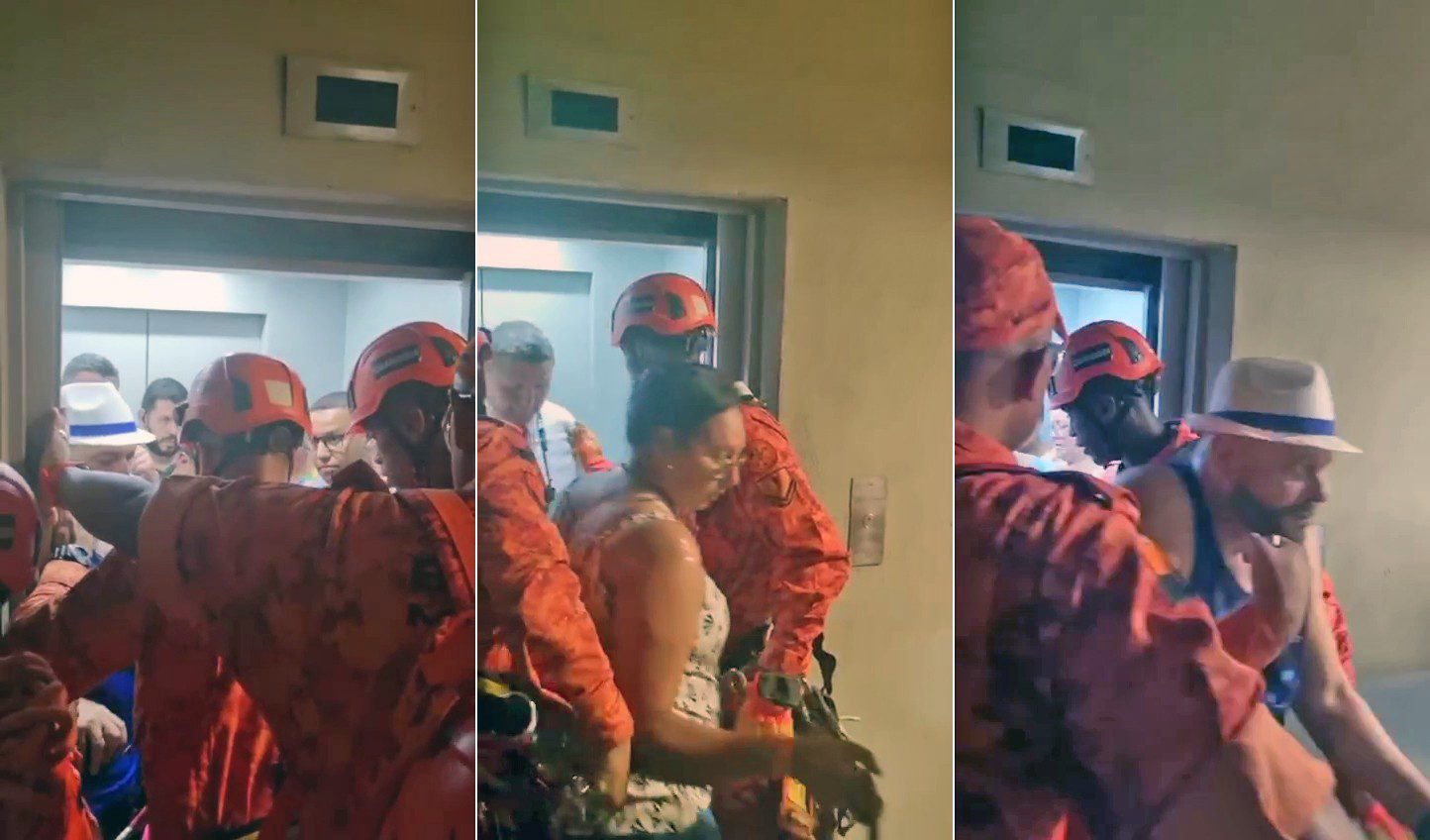 Bombeiros resgatam 11 pessoas presas em elevador na Sapucaí