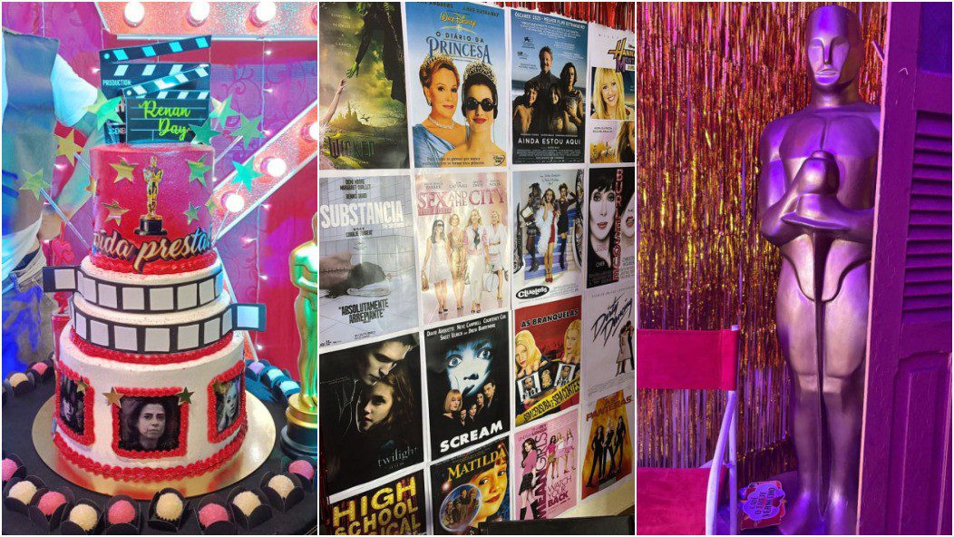 Aniversariante no dia do Oscar, paraense faz festa temática com fantasias e estatueta gigante
