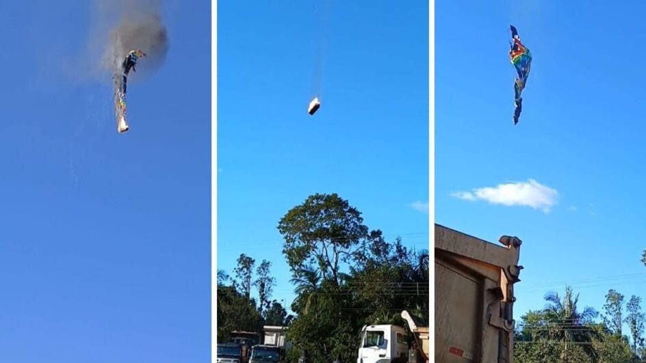Balão pega fogo durante passeio e cai em Praia Grande (SC); Bombeiros confirmam mortos e feridos