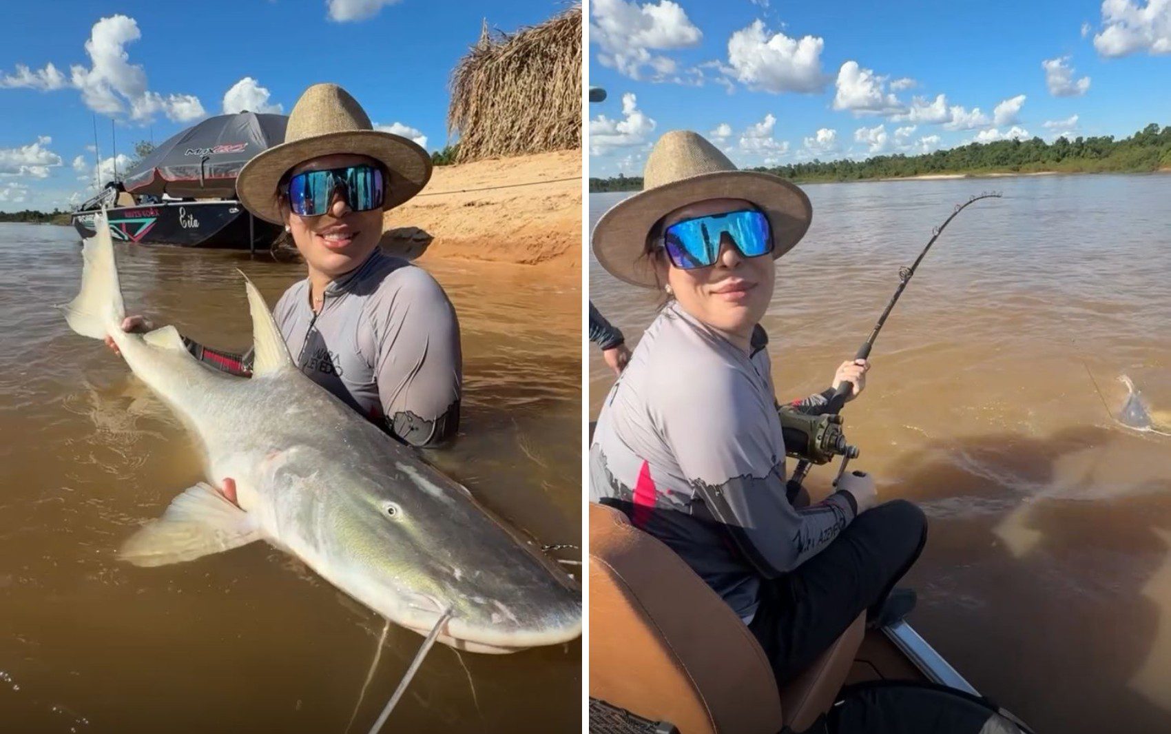 VÍDEO: Cantora Naiara Azevedo pesca piraíba com cerca de 1,5 metro, espécie considerada ‘Rainha do Rio Araguaia’
