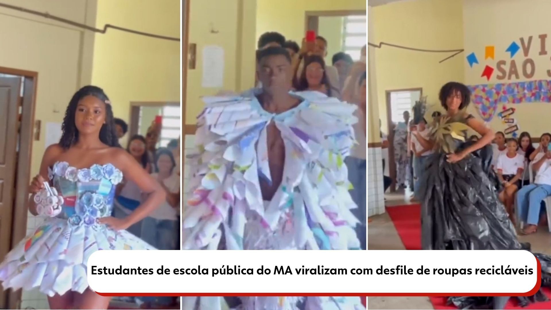 Estudantes de escola pública do MA viralizam com desfile de roupas recicláveis: “Sustentabilidade também pode ser moda”