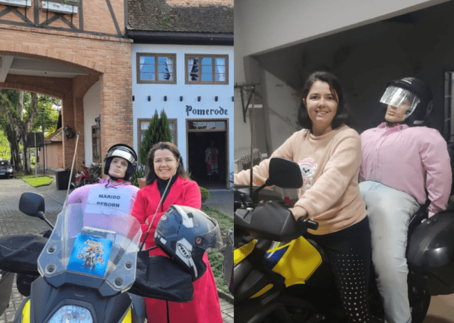 Estudante percorre mais de 2 mil km de MS a SC com ‘marido reborn’ na garupa de moto; veja vídeo